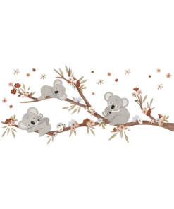 Lilipinso Grand Sticker Branche Et Famille Koalas En Vinyle Mat Multicolore
