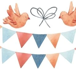 Lilipinso Grand Sticker Guirlande Fanion Et Oiseau En Vinyle Mat Multicolore