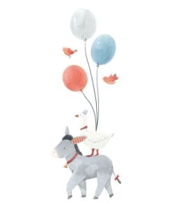 Lilipinso Grand Sticker L'âne Et Ballons En Vinyle Mat Multicolore