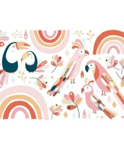 Lilipinso Grand Sticker Paradisio Oiseaux Exotiques Rose Et Orange (64 X 40 Cm)