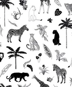 Lilipinso Papier Peint Animals Mix Blanc