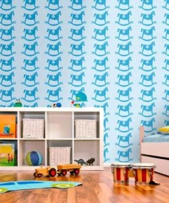 Artgeist Papier Peint Enfant Cheval à Bascule Motif Bleu 300x230