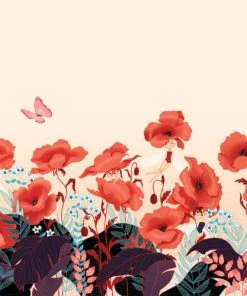 Acte Deco Papier Peint Enfant Coquelicots Et Fées - 340x250 - Rose