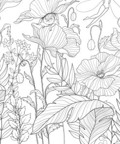 Acte Deco Papier Peint Enfant Coquelicots Et Fées Nb - 170x250 - Gris