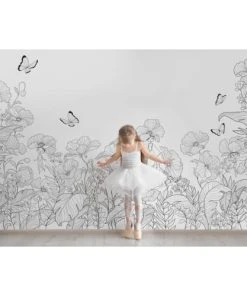 Acte Deco Papier Peint Enfant Coquelicots Et Fées Nb - 170x250 - Gris -Boutique KidKraft papier peint enfant coquelicots et fees nb 170x250 gris 3