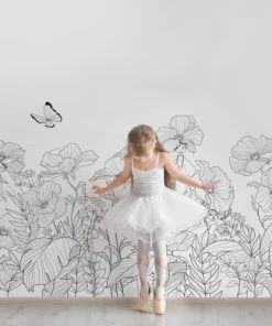 Acte Deco Papier Peint Enfant Coquelicots Et Fées Nb - 170x250 - Gris -Boutique KidKraft papier peint enfant coquelicots et fees nb 170x250 gris 4