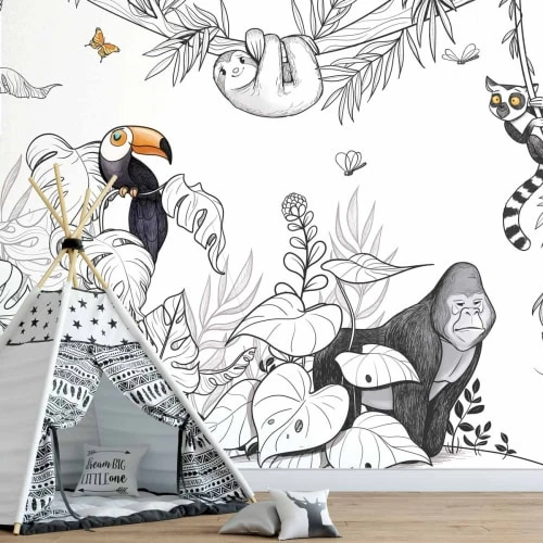Acte Deco Papier Peint Enfant Panoramique Enfant Jungle - 340x250 - Gris 4 Acte Deco Papier Peint Enfant Panoramique Enfant Jungle - 340x250 - Gris – Image 2