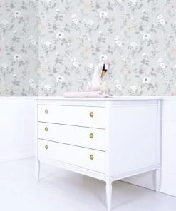 Lilipinso Papier Peint Fleurs, Roses En Papier Gris 50cm X 10m