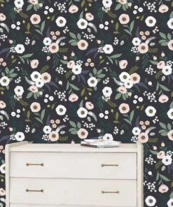 Lilipinso Papier Peint Floral En Papier Bleu Marine 50cm X 10m