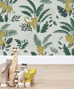 Lilipinso Papier Peint Guepard Et Feuillages En Papier Vert 50cm X 10m