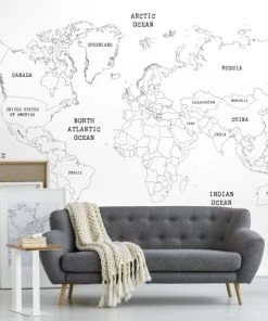 Art For The Home Papier Peint Panoramique Carte Du Monde Blanc 280x400cm