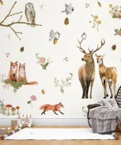 99Déco Papier Peint Panoramique Enfant Animaux Bois 240x270cm