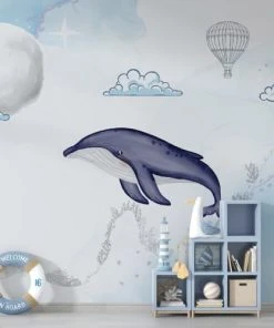 99Déco Papier Peint Panoramique Enfant Aquarelle Baleine 336x270cm Atlantide