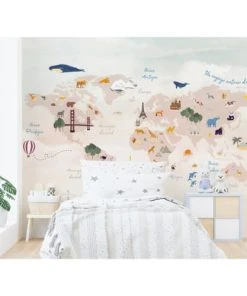 99Déco Papier Peint Panoramique Enfant Carte Monde Animaux 336x270cm -Boutique KidKraft papier peint panoramique enfant carte monde animaux 336x270cm 3