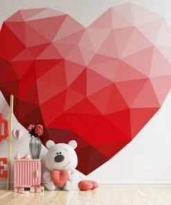 99Déco Papier Peint Panoramique Enfant Cœur Origami Rouge 240x270cm Cœur