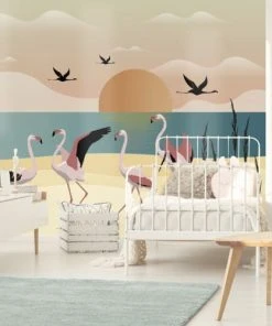 99Déco Papier Peint Panoramique Enfant Nature Sunset Flamingo 336x270cm