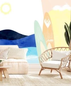 99Déco Papier Peint Panoramique Graphique Surf Plage 336x270cm