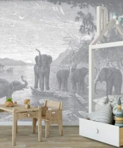 Ciment Factory Papier Peint Panoramique Gravure Les éléphants 390x270cm