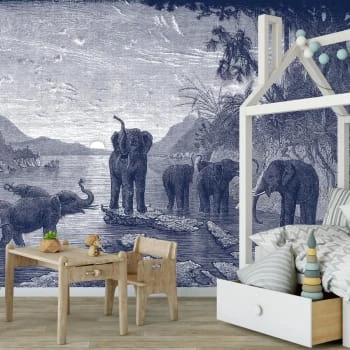 Ciment Factory Papier Peint Panoramique Gravure Les éléphants 390x270cm 6 Ciment Factory Papier Peint Panoramique Gravure Les éléphants 390x270cm – Image 4