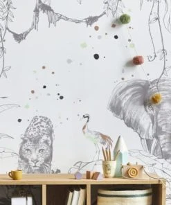 Acte Deco Papier Peint Panoramique Scène Girafes - 255x250 - Gris -Boutique KidKraft papier peint panoramique scene girafes 255x250 gris 7