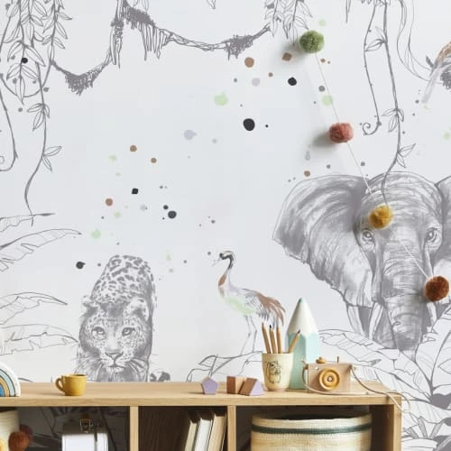 Acte Deco Papier Peint Panoramique Scène Girafes - 340x250 - Gris 4 Acte Deco Papier Peint Panoramique Scène Girafes - 340x250 - Gris – Image 2