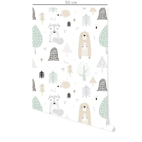 Decochic Papier Peint Vinyle Adhésif Animaux De La Forêt Vert 50x300 Cm 4 Decochic Papier Peint Vinyle Adhésif Animaux De La Forêt Vert 50x300 Cm – Image 2