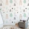 Decochic Papier Peint Vinyle Adhésif Animaux De La Forêt Vert 50x300 Cm