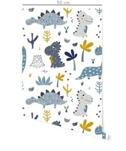 Decochic Papier Peint Vinyle Adhésif Dinosaures Bleu Et Moutarde 50x300 Cm -Boutique KidKraft papier peint vinyle adhesif dinosaures bleu et moutarde 50x300 cm 1