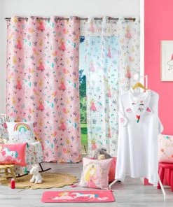 Douceur D'Intérieur Rideau 140x260 Princesse Licorne Rose 7 Douceur D'Intérieur Rideau 140x260 Princesse Licorne Rose -Boutique KidKraft rideau 140x260 princesse licorne rose 2