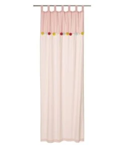 Maisons Du Monde Rideau à Passants En Coton Rose à Pompons à L'unité 105x250