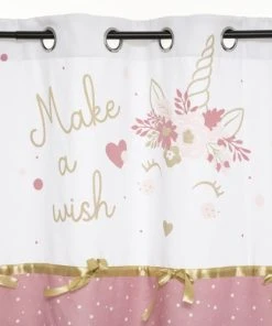 Home Maison Rideau à Ruban Imprimé Licorne Polyester Blanc Rose 260 X 140