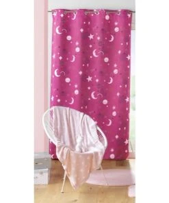 Home Maison Rideau Occultant Enfant Ambiance Astrale Polyester Fuchsia 260 X 140