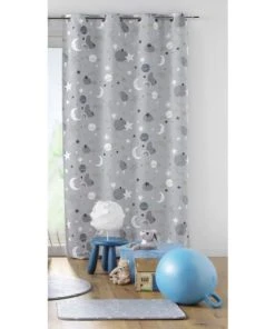 Home Maison Rideau Occultant Enfant Ambiance Astrale Polyester Gris 260 X 140