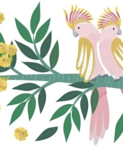 Lilipinso Sticker Branche Et Perroquets En Vinyle Mat Vert 64x40 Cm
