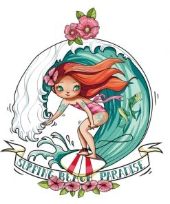 Acte Deco Sticker Mural Beach Paradise Girl Pour Enfant - 110x60