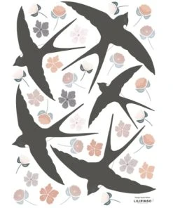 Lilipinso Stickers Adèle Fleurs Et Hirondelles (29,7 X 42 Cm)