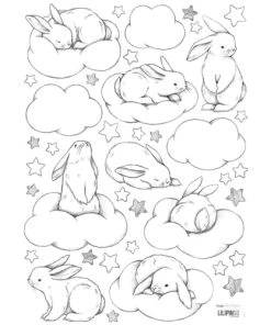 Lilipinso Stickers Bébé Lapins Et Nuages En Vinyle Mat Gris