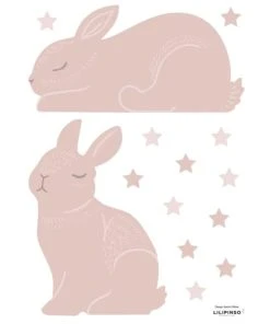 Lilipinso Stickers Déco Lapins Et étoiles En Vinyle Mat Vieux Rose
