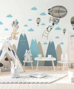 Ambiance Sticker Stickers Enfant Montagnes Scandinaves Animaux En Voyage 70x105cm