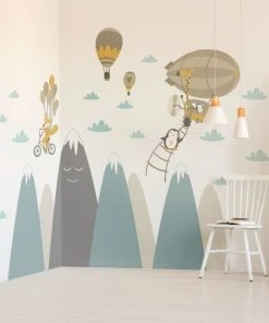 Ambiance Sticker Stickers Enfant Montagnes Scandinaves Et Animaux Volants 100x150cm