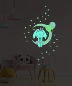 Ambiance Sticker Stickers Mural Phosphorescents Lumineux Lapin 120x110cm