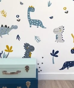 Decochic Stickers Muraux En Vinyle Dinosaures Bleu Et Moutarde -Boutique KidKraft stickers muraux en vinyle dinosaures bleu et moutarde 1