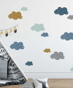 Boutique KidKraft -Boutique KidKraft stickers muraux en vinyle petits nuages bleu et moutarde 1