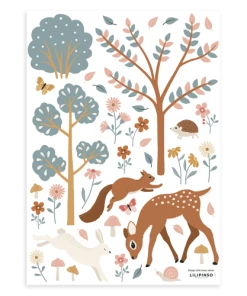 Lilipinso Stickers Muraux Forêt Biche Et Animaux En Vinyle Mat Multicolore