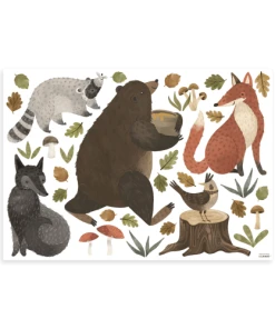 Lilipinso Stickers Muraux Ours Et Ses Amis En Vinyle Mat Marron