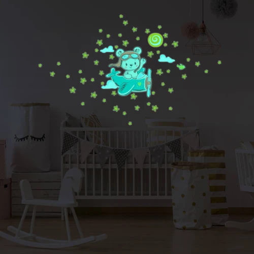Ambiance Sticker Stickers Phosphorescents Lumineux Ourson Et 50 étoiles 90x100cm 7 Ambiance Sticker Stickers Phosphorescents Lumineux Ourson Et 50 étoiles 90x100cm – Image 5