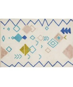 Maisons Du Monde Tapis Berbère En Coton écru, Vert Et Jaune Moutarde à Motifs 120x180