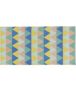 Maisons Du Monde Tapis Coloré Imprimé Triangle Bleu, Vert, Jaune à Franges 60x120