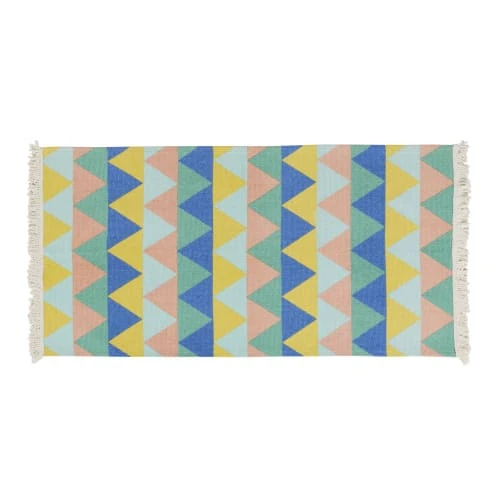 Maisons Du Monde Tapis Coloré Imprimé Triangle Bleu, Vert, Jaune à Franges 60x120 3 Maisons Du Monde Tapis Coloré Imprimé Triangle Bleu, Vert, Jaune à Franges 60x120