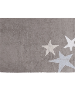 Lorena Canals Tapis Coton Motif 3 étoiles Tricolore Gris- Jaune -bleu 120x160cm
